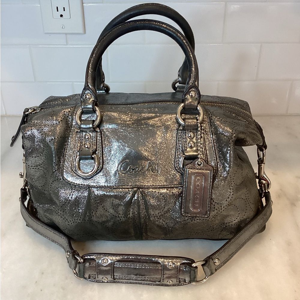 Coach Bag Purse Handbag Leather Ashley Perforated Metallic Satchel Pocketbook